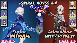 4.6 Spiral Abyss (Floor 12) 9 Stars / C0 Furina National & C0 Arlecchino Rosaria / Genshin Impact