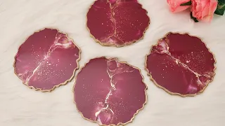 Gorgeous Rose and Gold Geode Resin Coasters