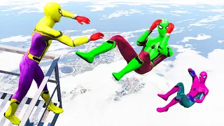 GTA 5 Rainbow Spiderman Jumping off Highest Buildings (Ragdolls Euphoria Physics) #34