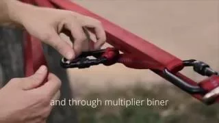 Howto tension a primitive slackline with 4 carabiners