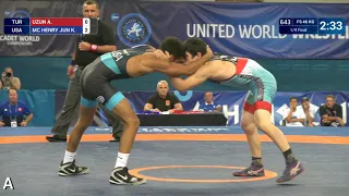 1/4 FS - 46 kg: K. MC HENRY JUN (USA) df. A. UZUN (TUR) by VPO1, 4-2