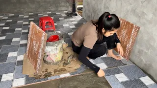 Renovate an abandoned house - Tiling the bedroom floor with anti-slip marble tiles