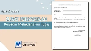 Contoh Surat Pernyataan Bersedia Melaksanakan Tugas || SURAT PERNYATAAN