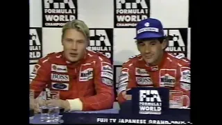 Senna & Prost Joke With Mika Hakkinen - 1993 Japanese GP Press Conference