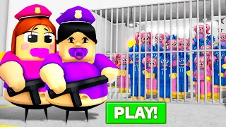 Playing as EVERYONE in BABY POLICE GIRL Prison Obby Run Roblox