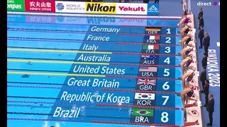 Léon Marchand, Championnat du Monde 2023 : Finale du 4x200m (les français à une marche du podium).