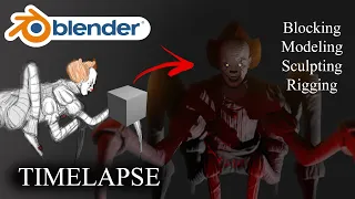 Pennywise IT - Blender Timelapse - Modeling, Sculpting, Rigging, Texture