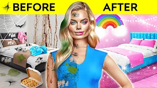 EXTREME RICH VS POOR DOLL ROOM MAKEOVER || DIY Cheap Crafts vs Expensive Gadgets By 123 GO! TRENDS