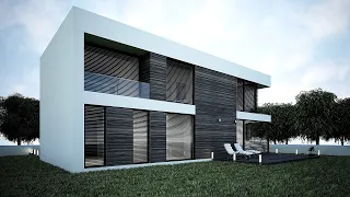 Проект дома в стиле конструктивизм. Умный дом с гаражом, балконом и камином. Ремстройсервис N-152