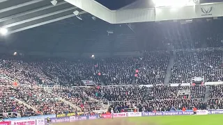 Newcastle fans when Dan Burn scored his first Newcastle goal to make it 1-0 vs Leicester City