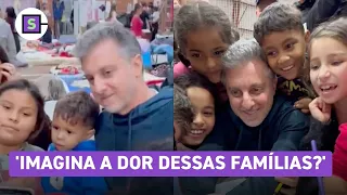 Luciano Huck faz vídeo com vitimas do Rio Grande do Sul durante visita: 'Imagina a dor das famílias'