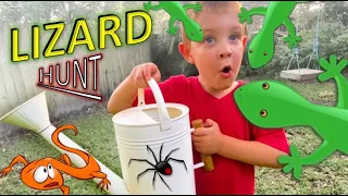 Lizard Hunt for KIDS - Spider, BEETLE, Lava and LIZARDS!! Bug Hunt for REAL BUGS!!