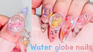 Moving Water Globe Nails🔮 nail extension repair / Nail Art ASMR