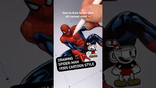 How to draw Spider-Man 1930s old cartoon style #cuphead #rubberhose #marveluniverse #drawingtutorial