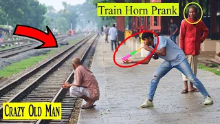Loud Train Horn Prank With Old Man || the best of train horn prank Reaction on Public 😯 so funny