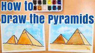 How to Draw Egyptian Pyramids Kids Watercolor Tutorial