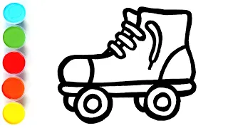 Roller Skates Drawing, Painting and Coloring for Kids & Toddlers | How to Draw, Paint Basics