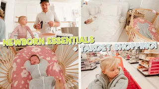 my newborn essentials, target shopping & bake with us!!