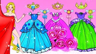 [🐾paper Diy🐾] Pink, Blue, Green and Yellow Princess Dress Up Contest | Rapunzel Compilation 놀이 종이