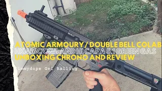Atomic Armoury/Double Bell Colab HK416C CQB and HiCapa 5.1 Green Gas -Unboxing/Chrono. TimmyDope