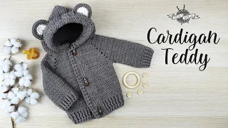 CARDIGAN ours "Teddy" au crochet pour bébé et enfant de 0 à 1 an