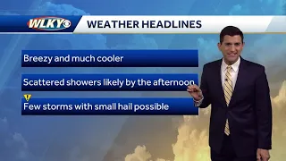 Showers likely, breezy and cooler Wednesday