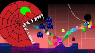 marble race  - Escape The Spider Pac-Man -  Survival Marble Race in Algodoo - run to escape