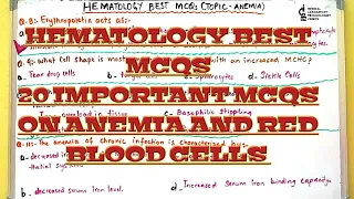 Hematology Best MCQS.20 important mcqs on red blood cells and anemia.helpful for all types of exam