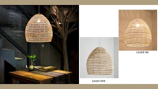 Bamboo Pendant Light Fixture - Aeyee Boho Style 1 Lights Rattan Pendant Lamp Woven Hanging Light