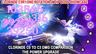 Clorinde C3R1 One Rotation 3M HP Boss Showcase - Clorinde C0 to C3 DMG Comparison