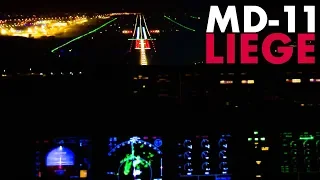 MD11 COCKPIT Night Landing Liege Belgium