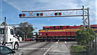 LONG Slow Train at Big Railroad Crossing