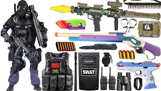 Special police weapon toy set unboxing,Barrett sniper rifle, RPG,M1887,Glock toy pistol, bomb,