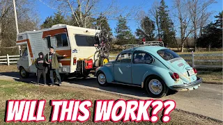 50 Year Old RV Flat Towing Our VW Beetle!