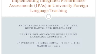 Implementing Integrated Performance Assessments (IPAs) in University Foreign Language Teaching