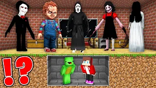 JJ and Mikey HIDE From SCARY SAMARA, CHUCKY, BILLY, GHOSTFACE, AGATHA in Minecraft! - Maizen