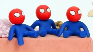 DibusYmas Baby Spiderman triplets cartoon 💕Superhero Play Doh Stop motion - Vengatoon