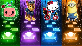 SUPER OLYMPIAD! CoComelon Vs Paw Patrol Vs Hello Kitty Vs Minions | Official Tiles Hop EDM Rush