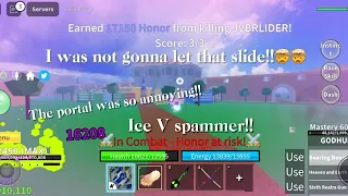 PVP against 25m ice user And TOXIC portal spammer.. (Blox Fruits)
