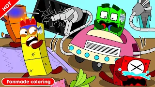 Oh No!! NB4's Robot Is Attacking Everyone | Numberblocks Fanmade Coloring Story