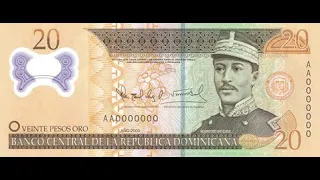 Cromóforos: Billete de 20 Pesos Oro Dominicano (2009) bajo luz ultravioleta