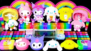 [ASMR] Mixing "Sanrio Rainbow" MakeUp Eyeshadow,Glitter Into Clear Slime satisfying 산리오 (436)