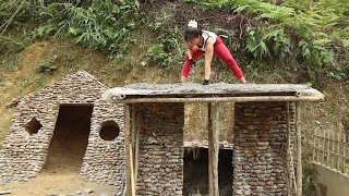 Build Two-story House With Lots Of Stones - Single Mother Builds an Underground Shelter