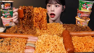 sub)6 Types of Buldak Fire Noodles Mukbang! Habanero Rose Cheese with Convenient Store Sausages ASMR