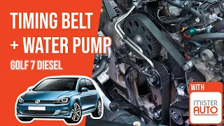 How to replace the timing belt and the water pump Golf mk7 1.6 or 2.0 TDI 🚗