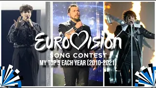 EUROVISION SONG CONTEST: My Top 5 Each Year (2010-2021)