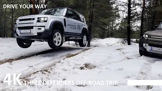 Defender Off Road Test in Sand, Snow, Mud and in the Sea  Three different cars trip and fun