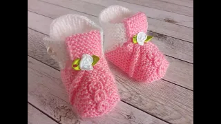 Детские пинетки вязаные спицами, без шва, несложные /knitting baby booties