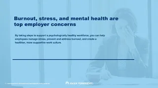 Speaker Series: Reducing burnout; supporting psychologically healthy workforce | Kaiser Permanente