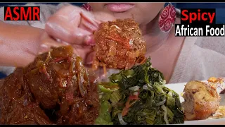 ASMR :) 🥵Super Spicy Meatballs, Okra, Kale &  Chicken. African Food  MUKBANG